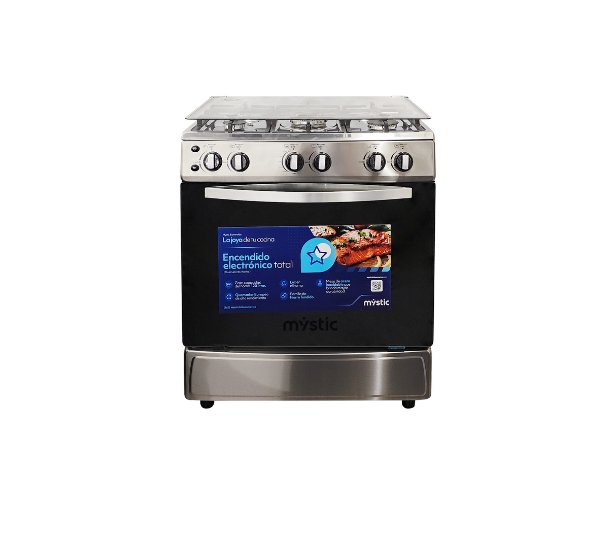 Cocina a gas esmeralda 5 hornillas (30") acero inoxidable Mystic