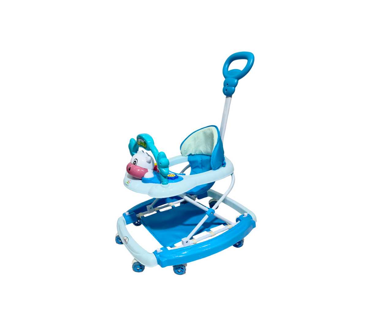Andadera con guía y accesorios Vaquita Bebesitos