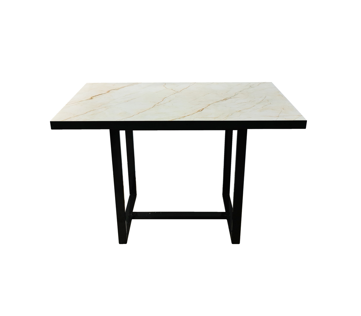Comedor rectangular para 4 sillas 120cmx70cm base de metal negra/tope PVC Marmolizado claro Powerfik