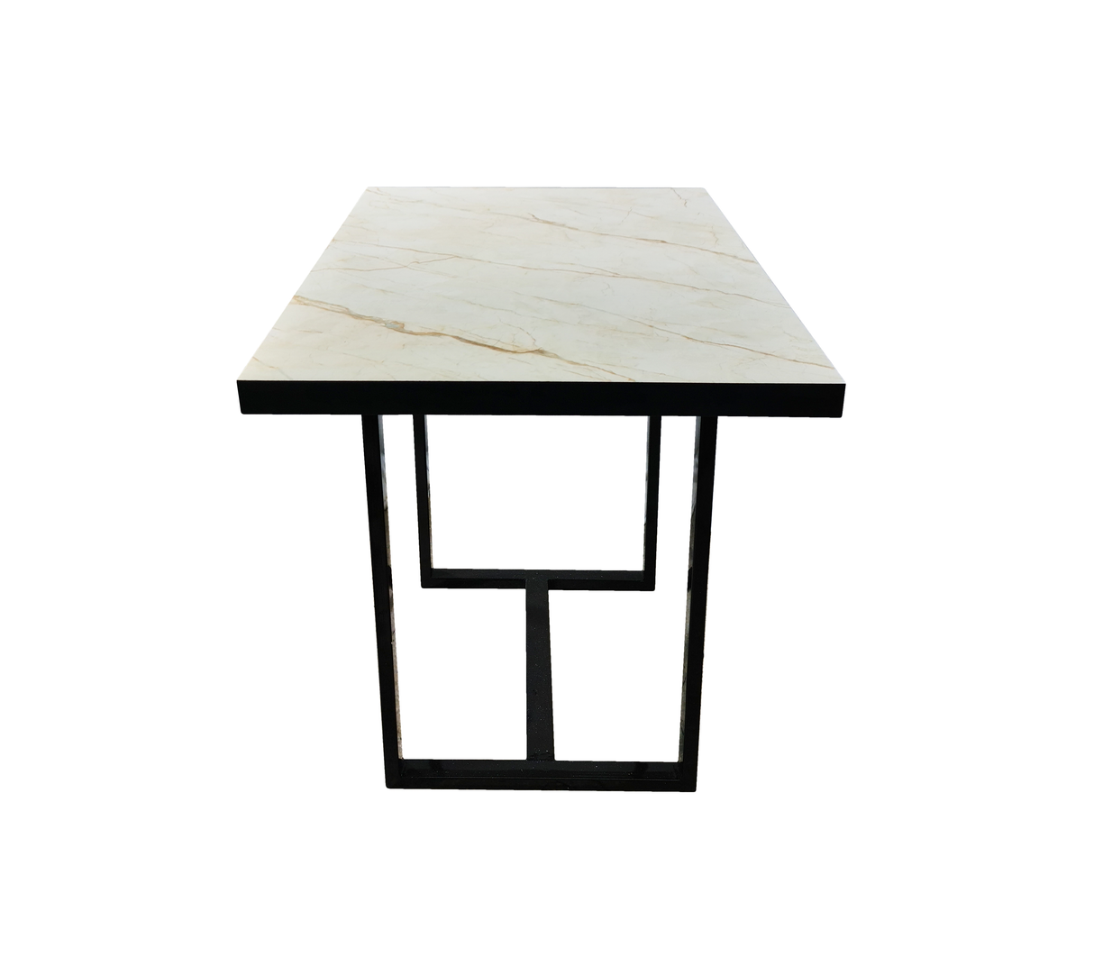 Comedor rectangular para 4 sillas 120cmx70cm base de metal negra/tope PVC Marmolizado claro Powerfik