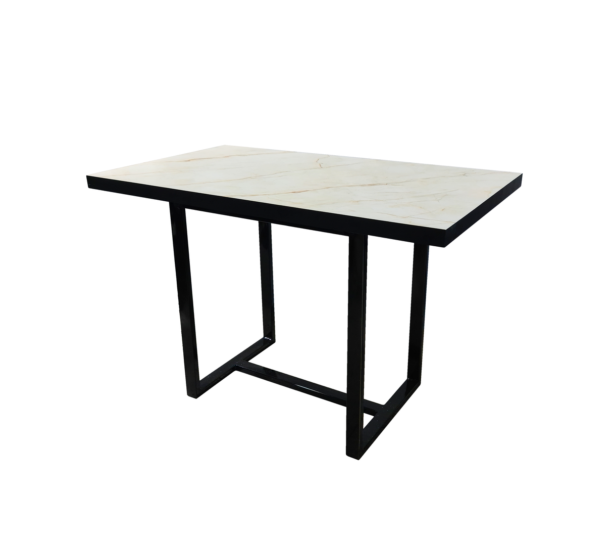 Comedor rectangular para 4 sillas 120cmx70cm base de metal negra/tope PVC Marmolizado claro Powerfik