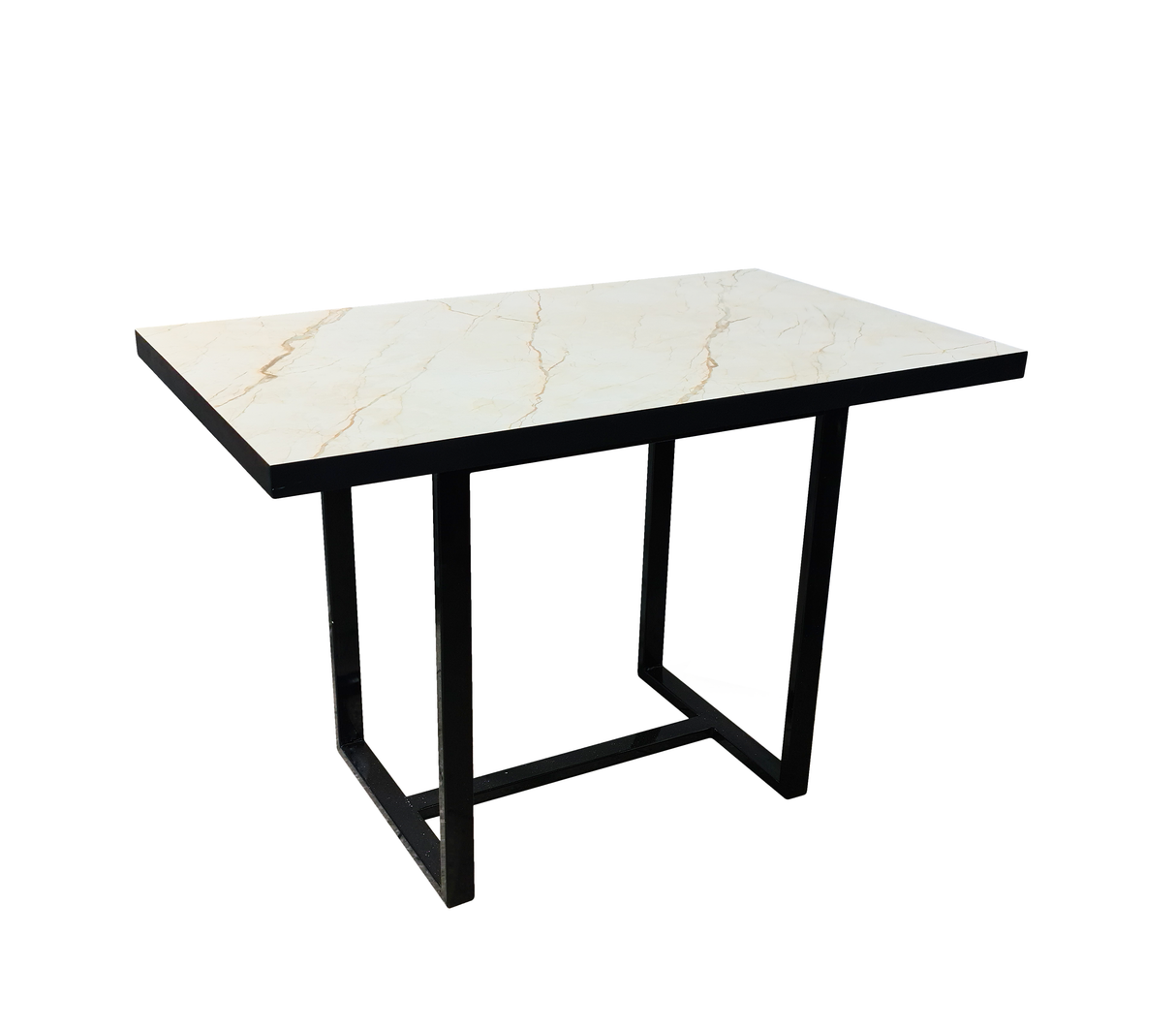 Comedor rectangular para 4 sillas 120cmx70cm base de metal negra/tope PVC Marmolizado claro Powerfik