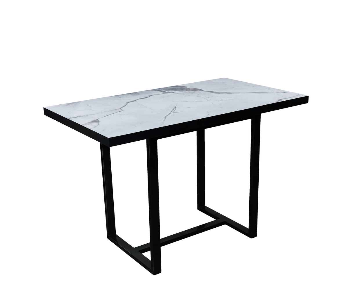 Comedor rectangular para 4 sillas 120cmx70cm base de metal negra/tope PVC Marmolizado claro Powerfik