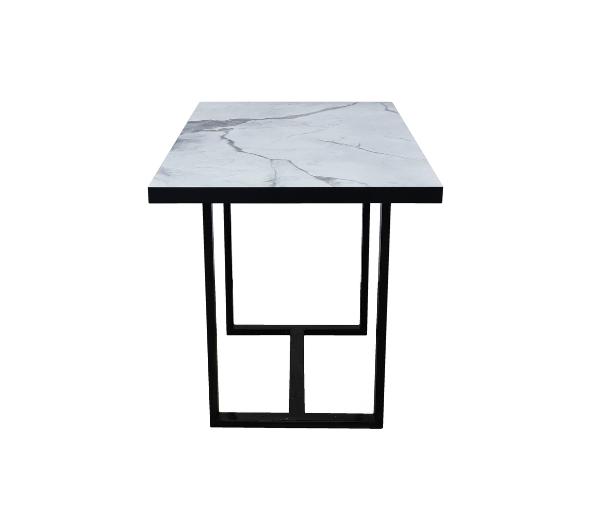 Comedor rectangular para 4 sillas 120cmx70cm base de metal negra/tope PVC Marmolizado claro Powerfik