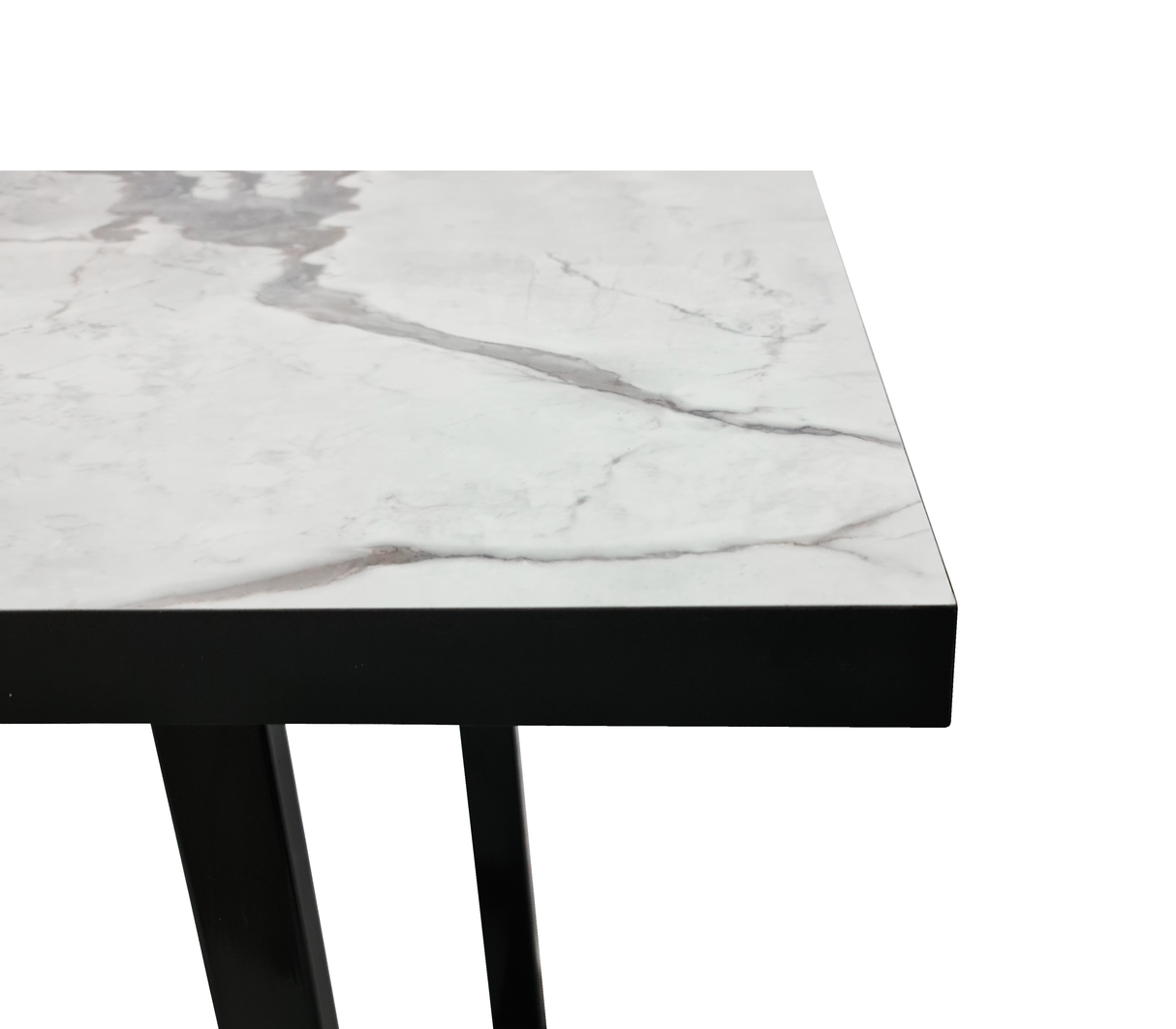 Comedor rectangular para 4 sillas 120cmx70cm base de metal negra/tope PVC Marmolizado claro Powerfik