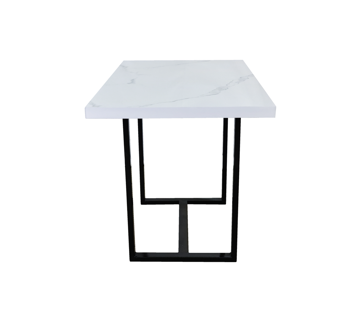 Comedor rectangular para 4 sillas 120cmx70cm base de metal negra/tope PVC Marmolizado claro Powerfik