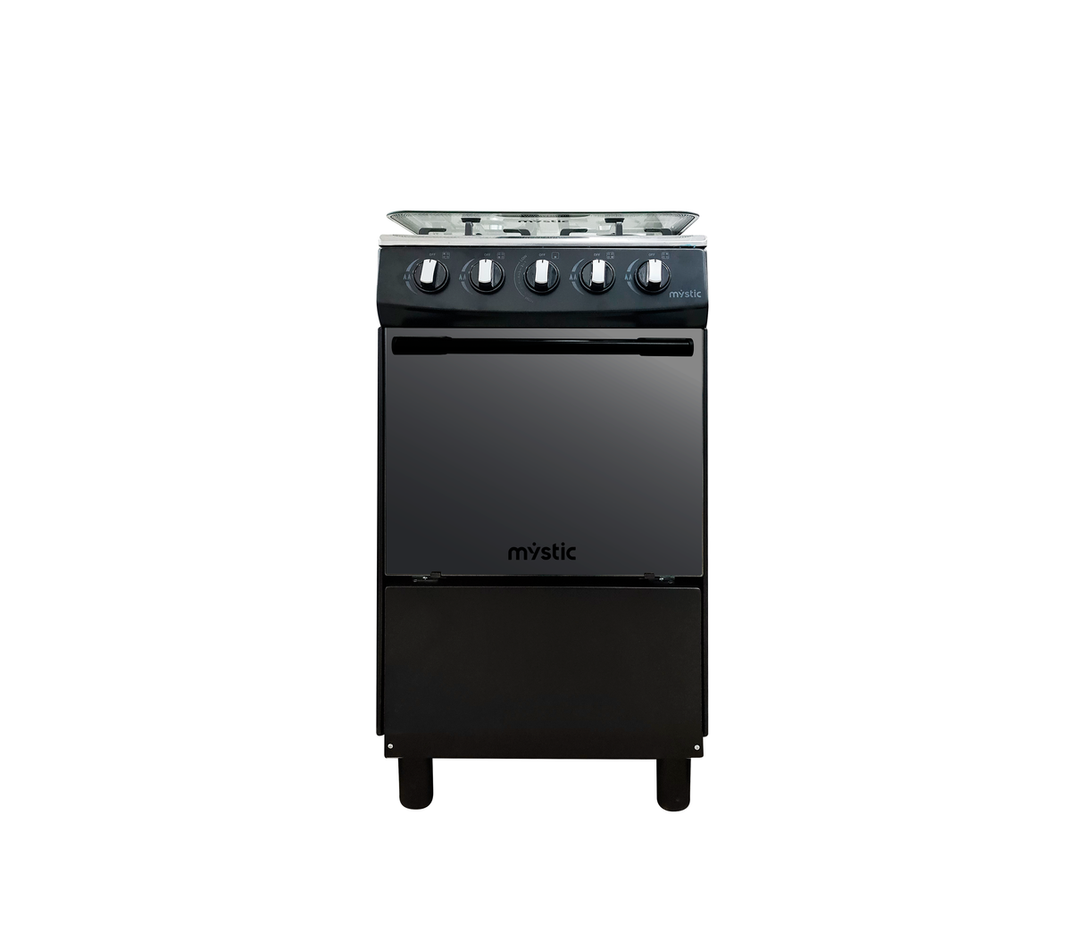 Cocina a gas agata plus 4 hornillas con tapa de vidrio parrilla gruesa negra Mystic