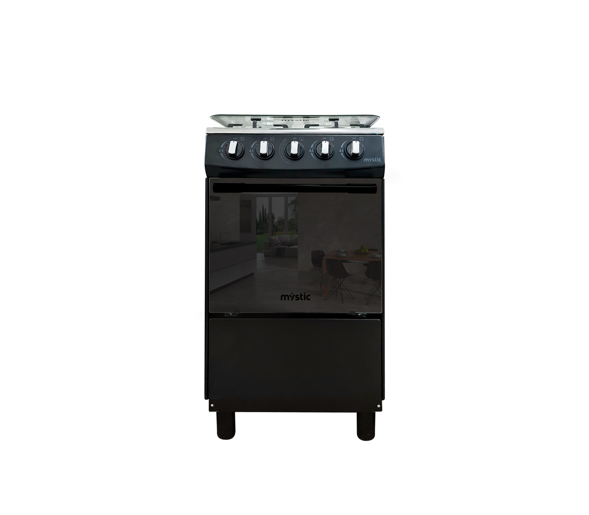 Cocina a gas agata plus 4 hornillas con tapa de vidrio parrilla gruesa negra Mystic