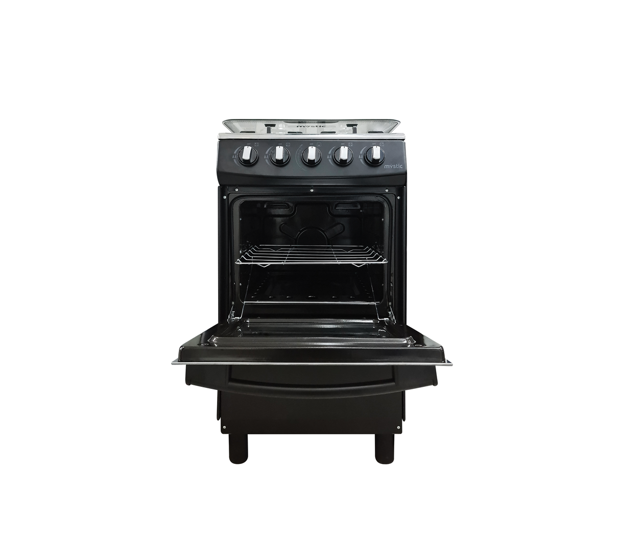 Cocina a gas agata plus 4 hornillas con tapa de vidrio parrilla gruesa negra Mystic
