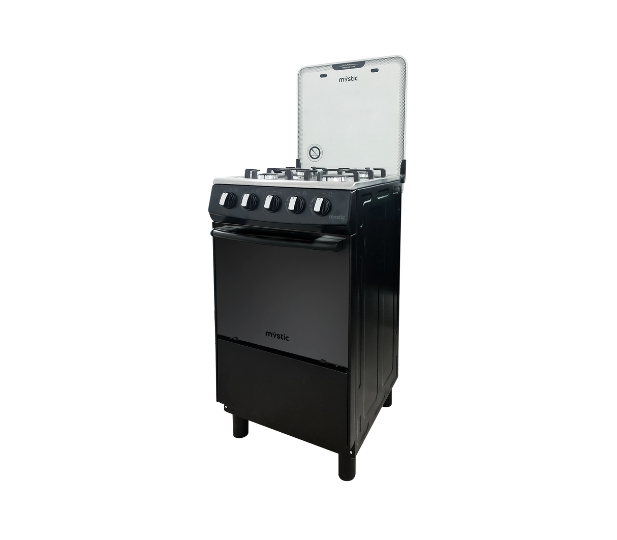 Cocina a gas agata plus 4 hornillas con tapa de vidrio parrilla gruesa negra Mystic