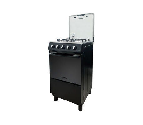 Cocina a gas agata plus 4 hornillas con tapa de vidrio parrilla gruesa negra Mystic