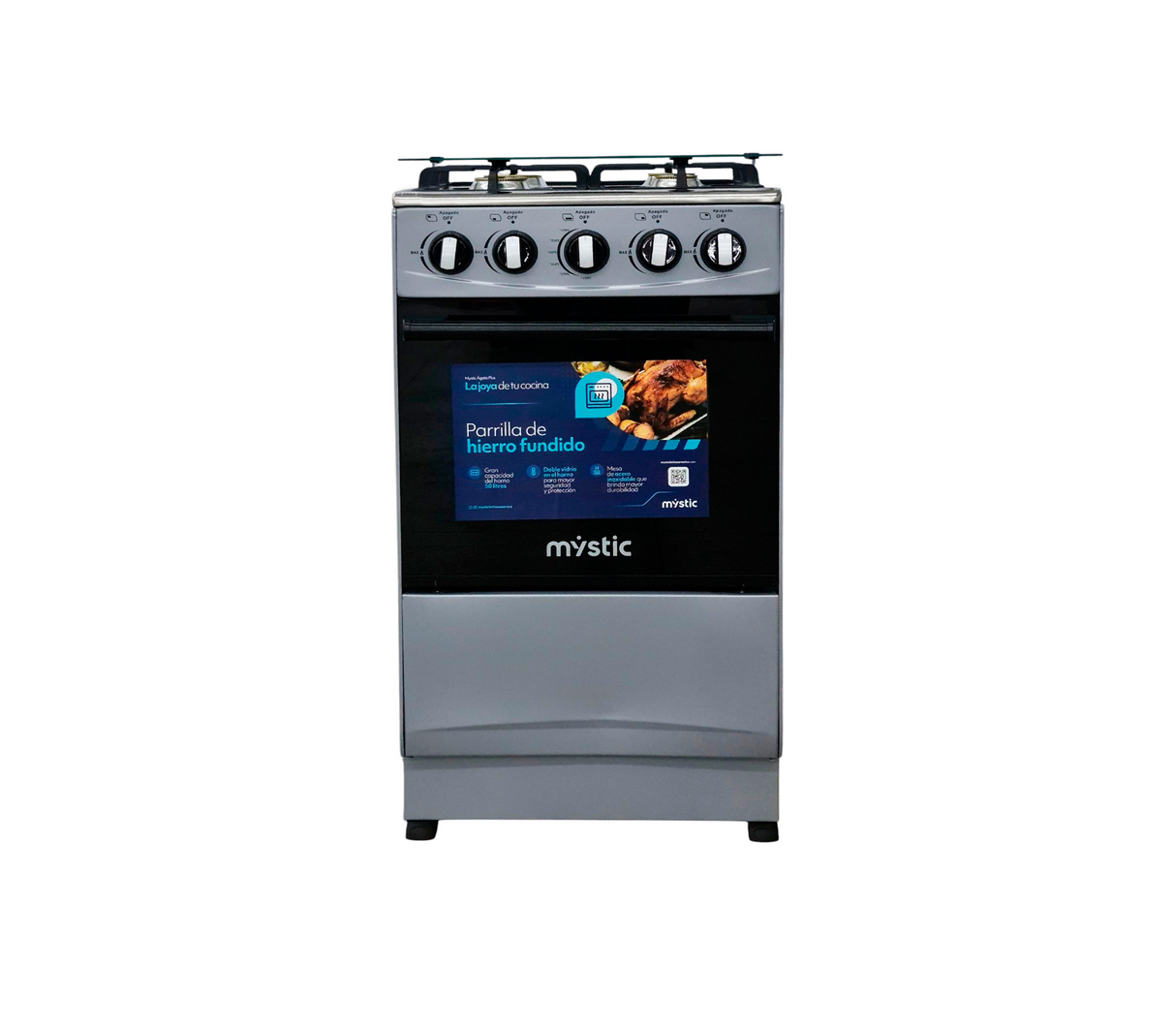 Cocina a gas agata plus 4 hornillas con tapa de vidrio parrilla gruesa Silver Mystic
