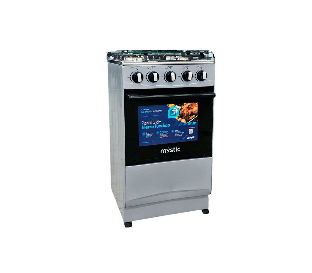 Cocina a gas agata plus 4 hornillas con tapa de vidrio parrilla gruesa Silver Mystic