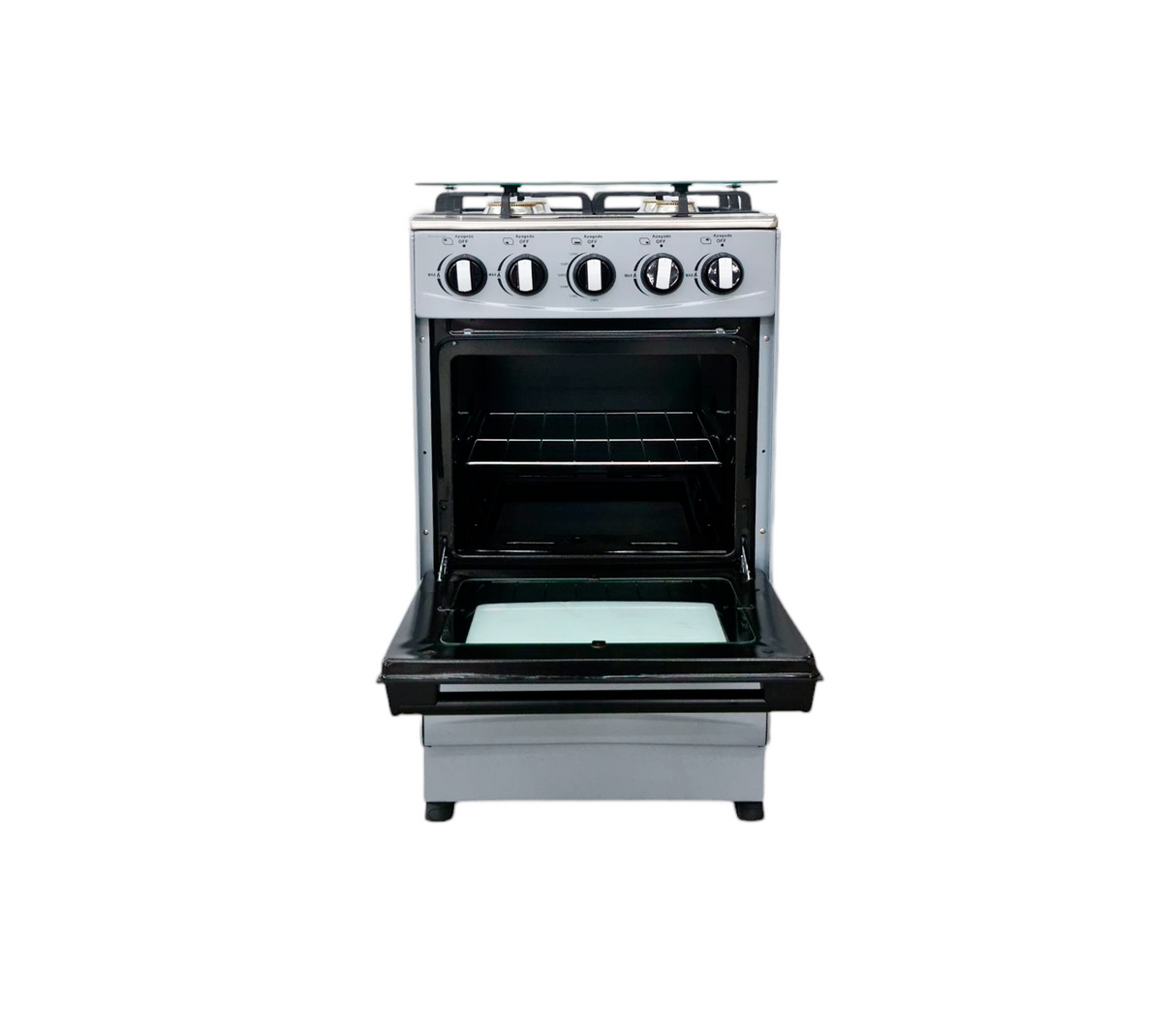 Cocina a gas agata plus 4 hornillas con tapa de vidrio parrilla gruesa Silver Mystic