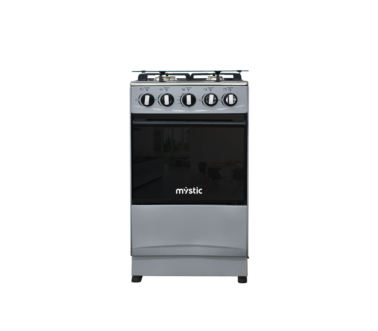 Cocina a gas agata plus 4 hornillas con tapa de vidrio parrilla gruesa Silver Mystic