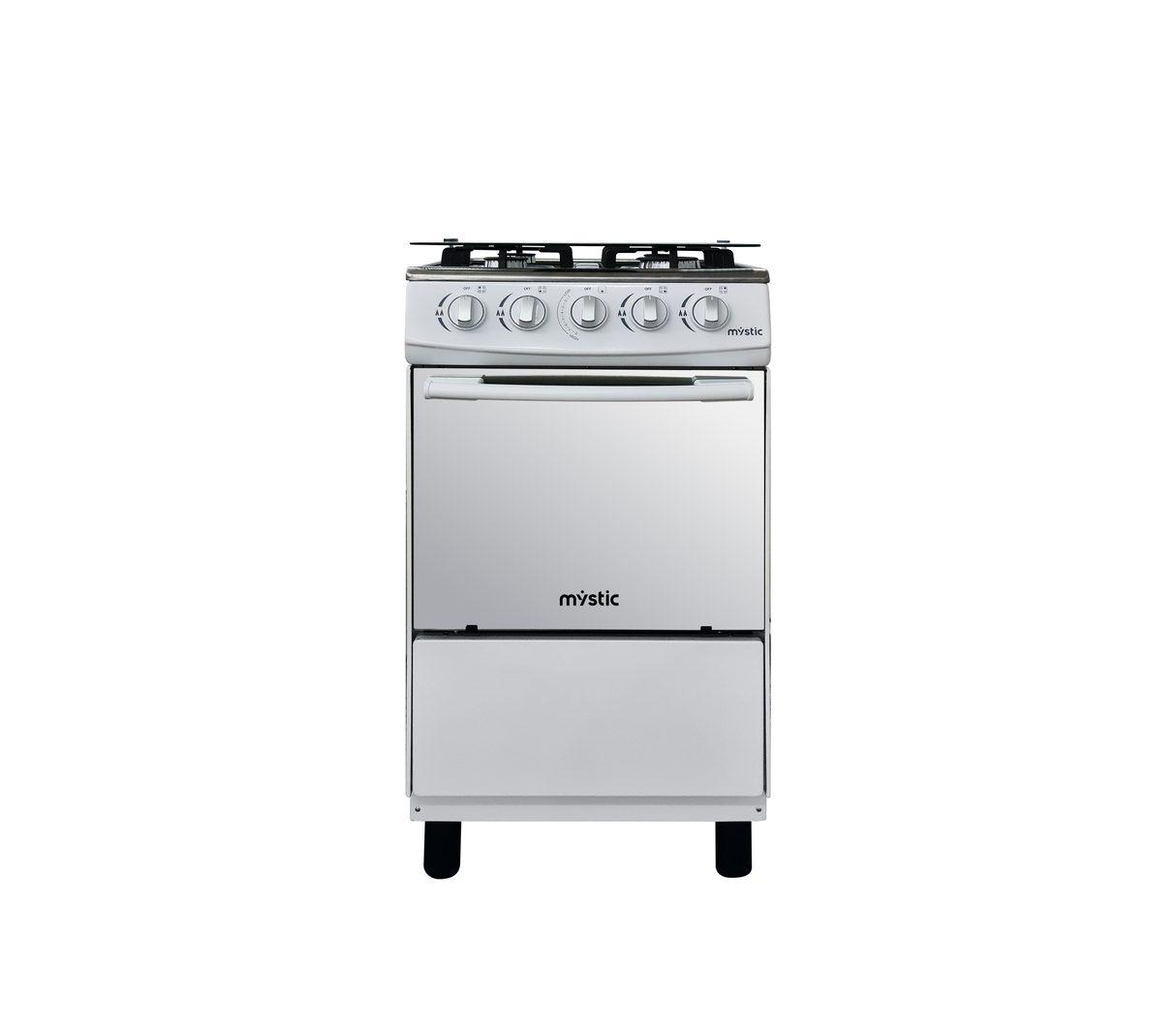 Cocina a gas agata plus 4 hornillas con tapa de vidrio parrilla gruesa blanca Mystic