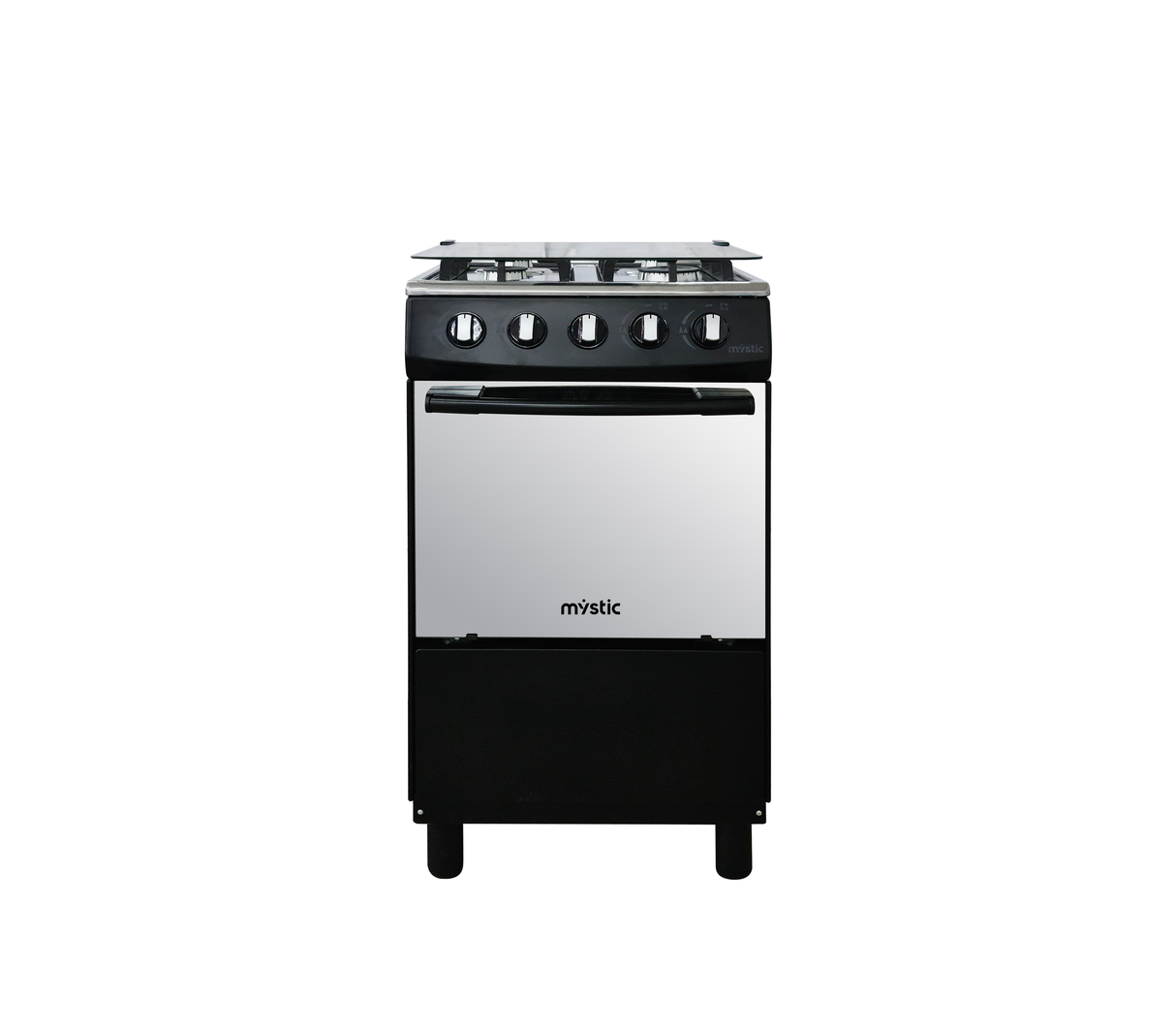 Cocina a gas agata plus 4 hornillas con tapa de vidrio parrilla gruesa negra Mystic