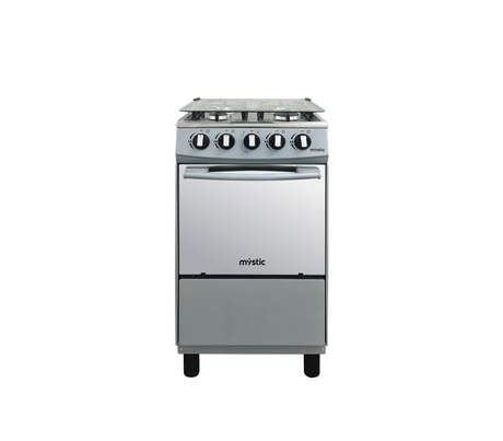 Cocina a gas Agata Plus 4 hornillas con tapa de vidrio parrilla gruesa Silver Mystic