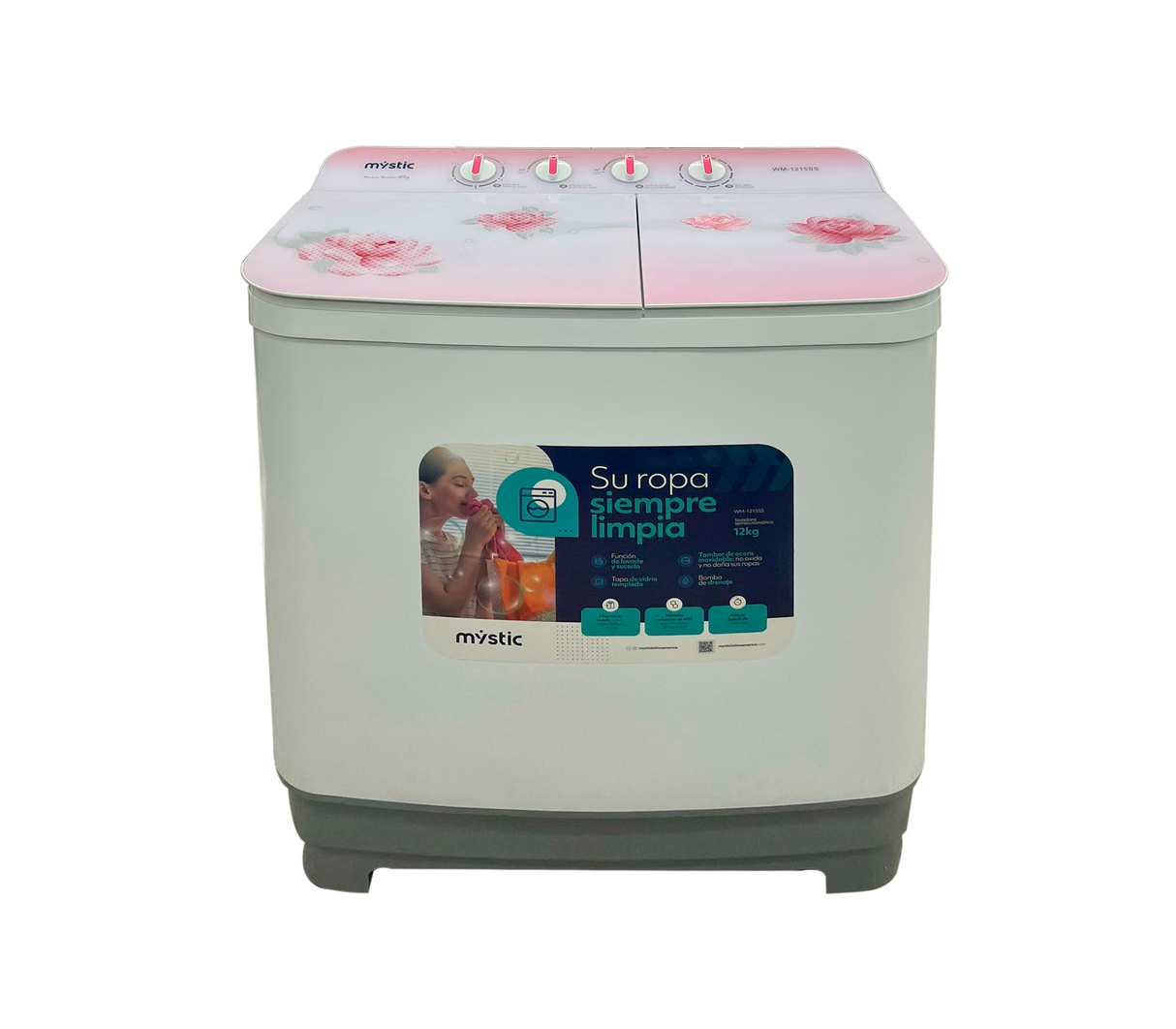 Lavadora semiautomática c/bomba d/tina tambor de acero inox. 12 kg Mystic