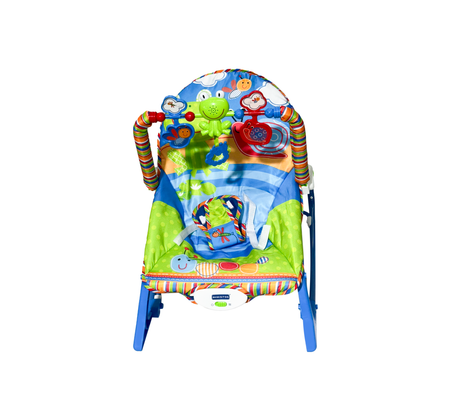 Silla mecedora c/acces y sonido dis. Rana azul Bebesitos