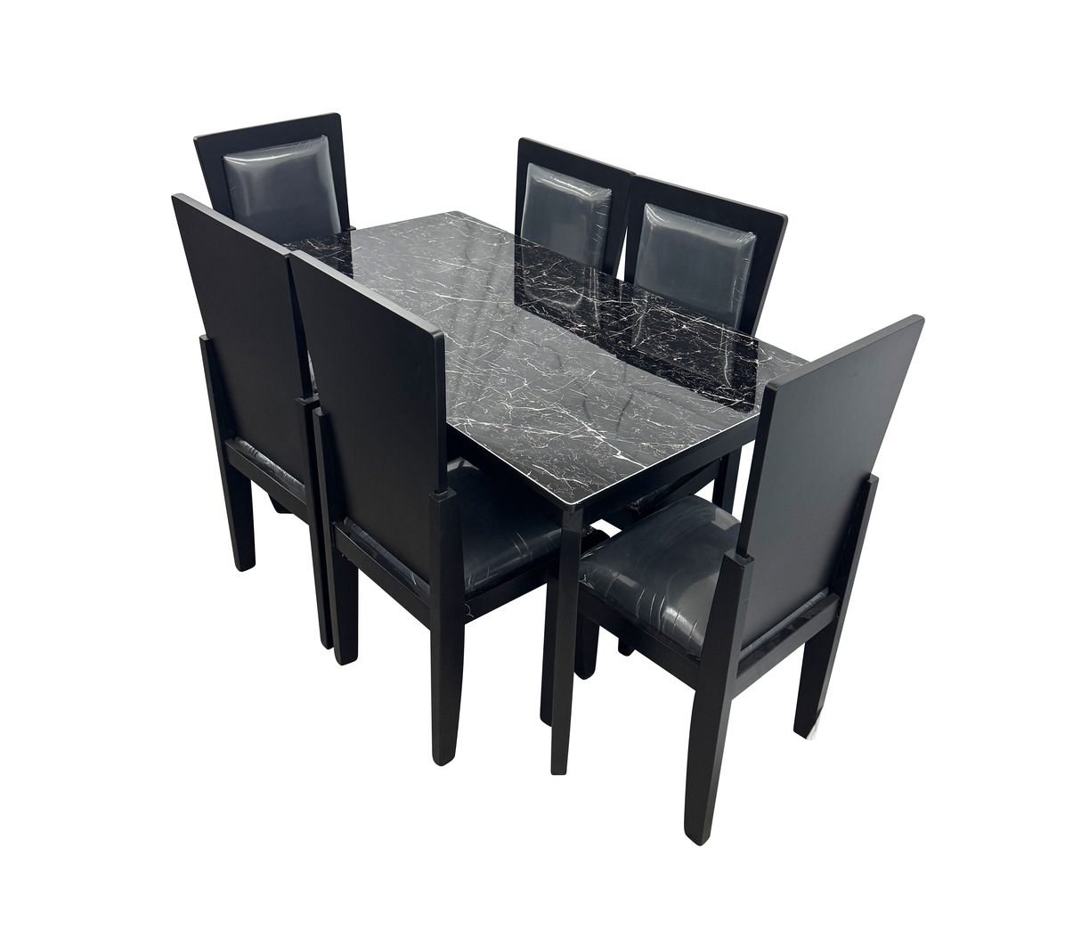 Comedor patas curva 6 sillas c/tope Pvc marmolizado oscuro Mercado Del Mueble
