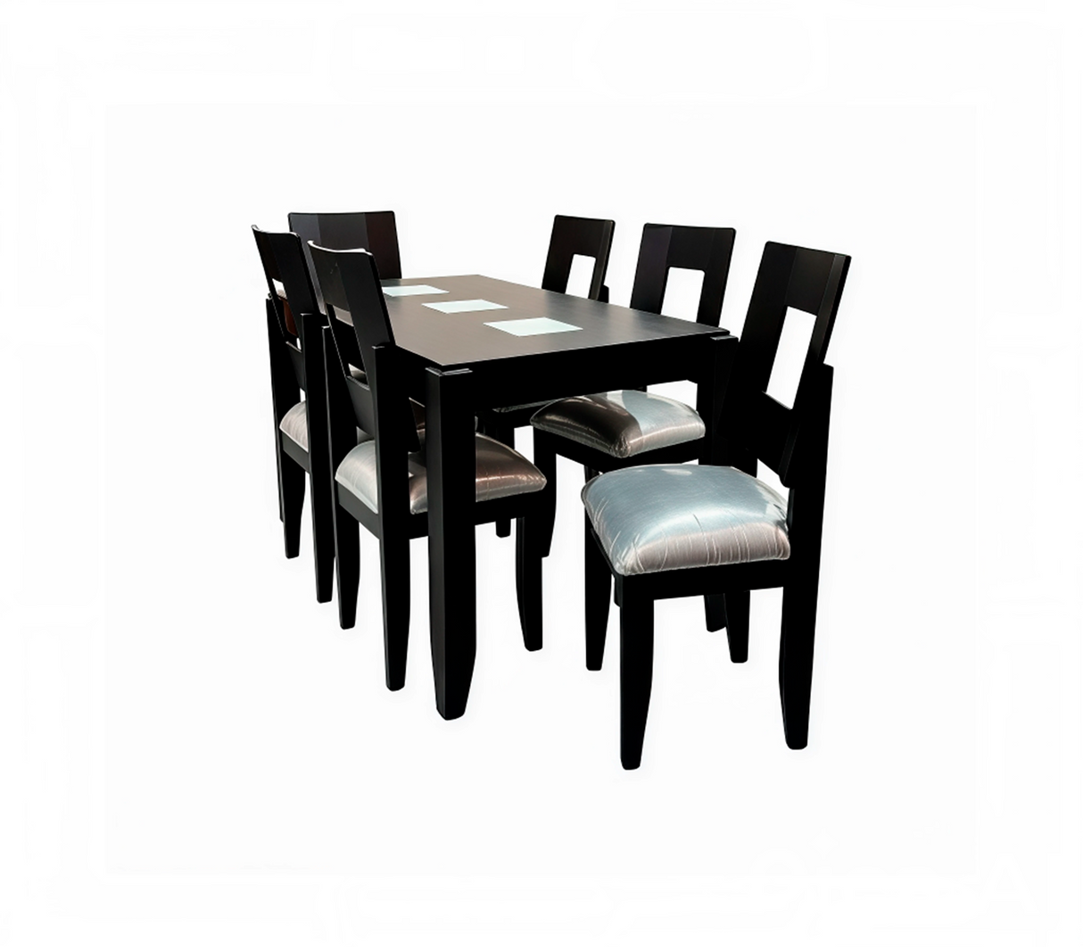 COMEDOR PATAS RECTA 6 SILLAS C/TOPE DE MADERA NEGRO C/DISEÑO DE VIDRIO MERCADO DEL MUEBLE