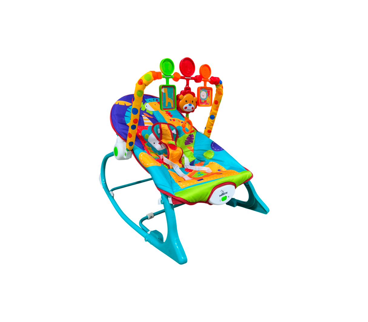 Silla mecedora c/acces y sonido dis. león azul Bebesitos