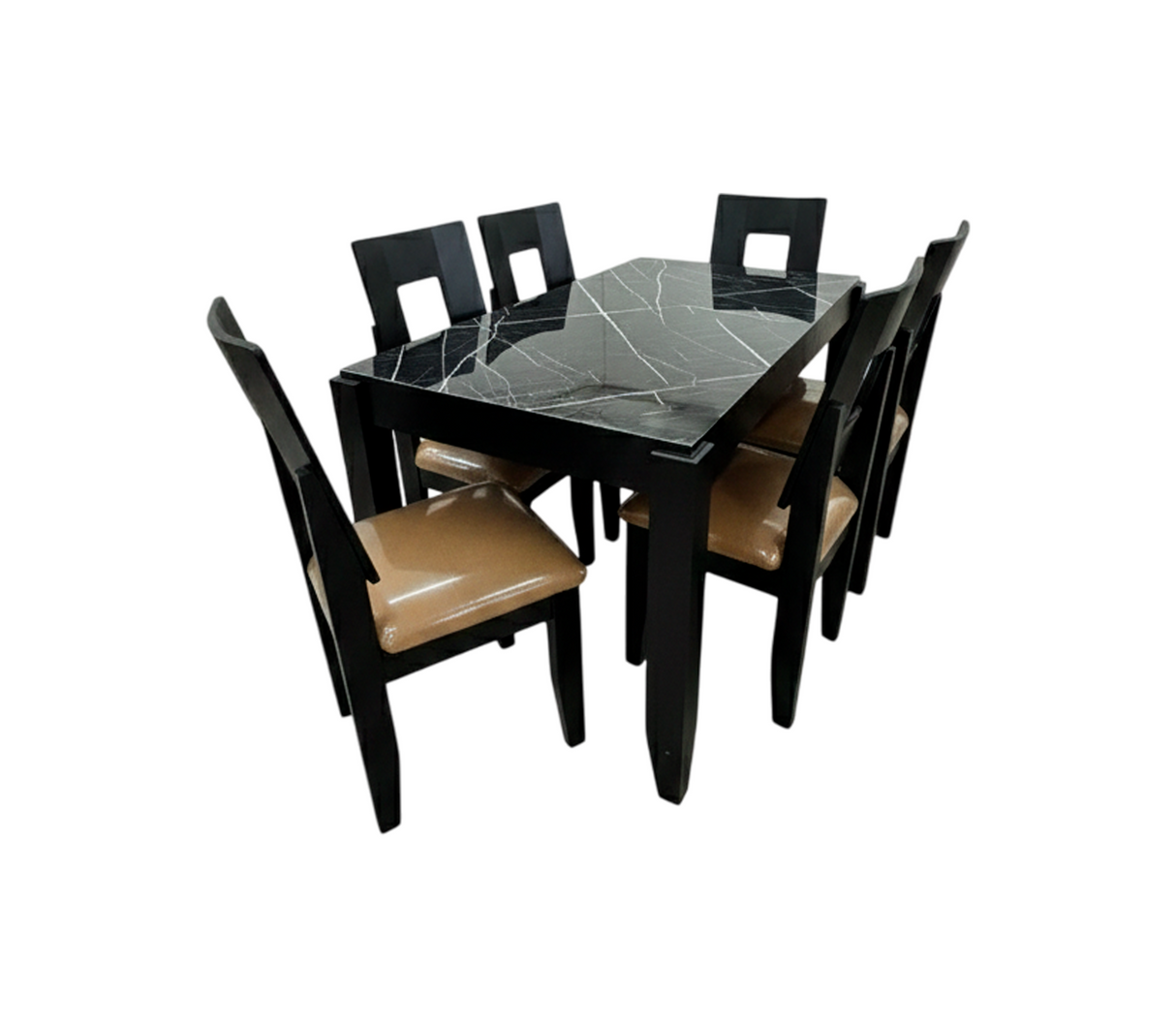 Comedor patas recta 6 sillas c/tope pvc marmolizado oscuro Mercado Del Mueble