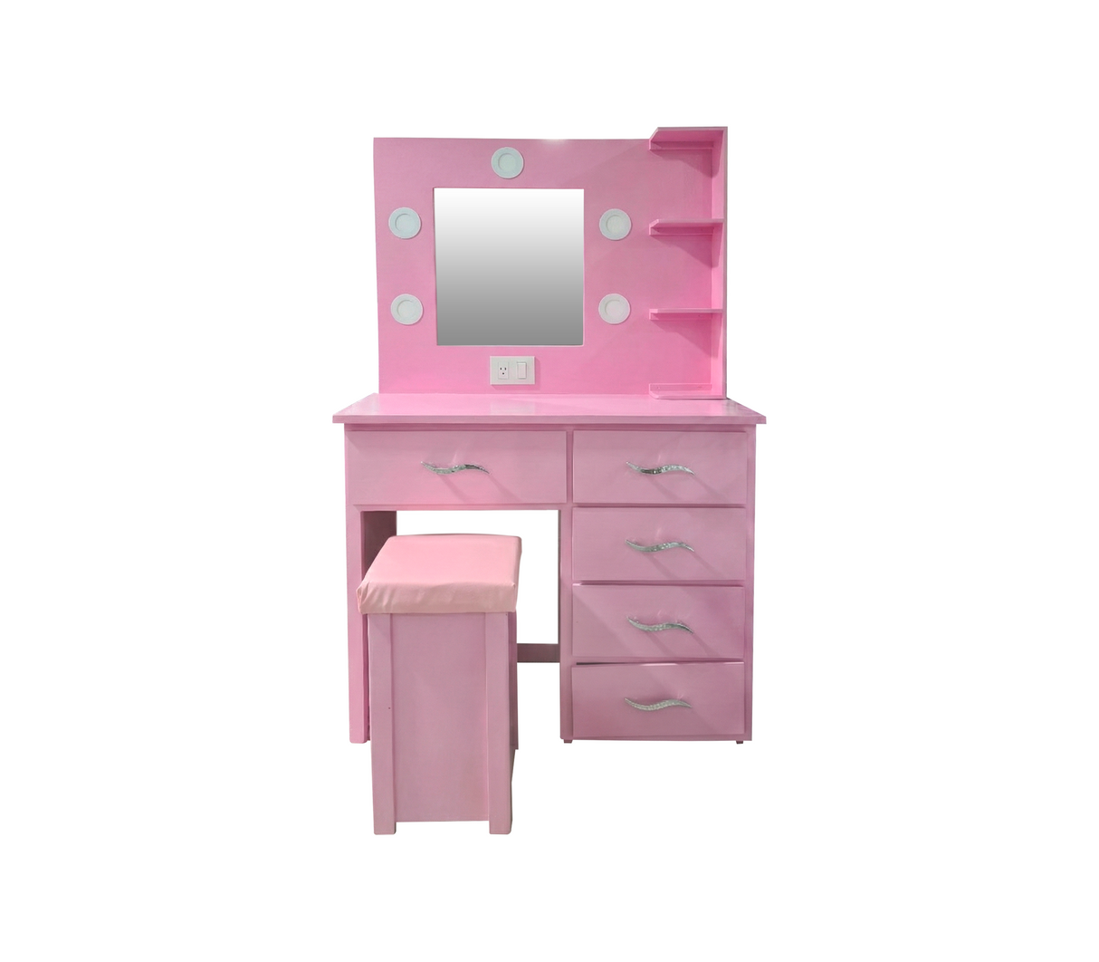 Peinadora de 5 gav. C/espejo y banqueta rosada derecha Isabel