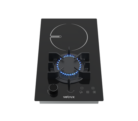 Tope de cocina dual gas/elect 2 hornillas 30cm (11") 110V negro Flexi Vetrux