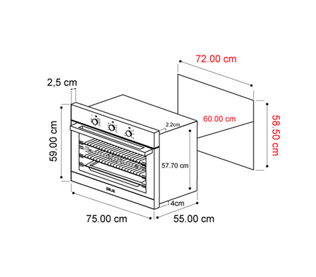 Horno p/empotrar eléctrico caribe 76cm (30") 220-240V acero Drija