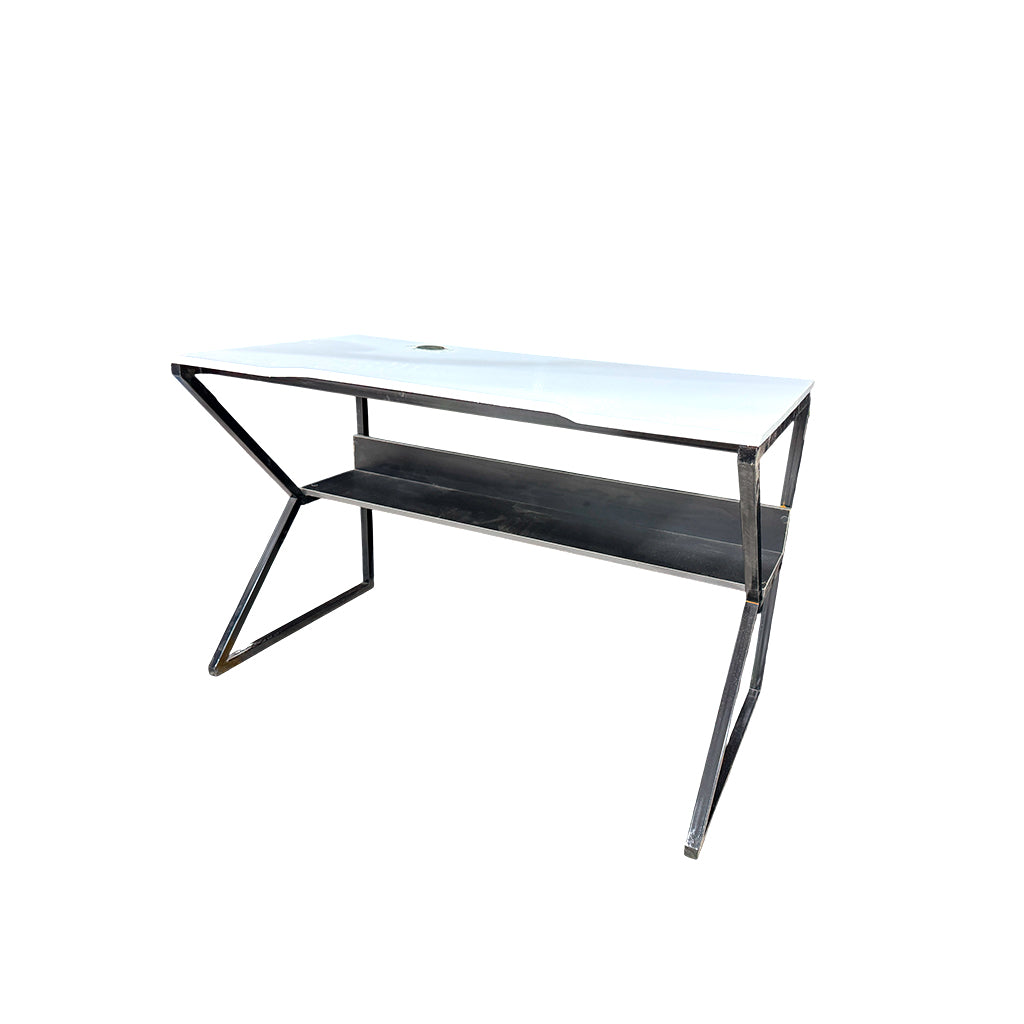 Mesa de computadora en base de metal Glacial White High Glossy Powerfik