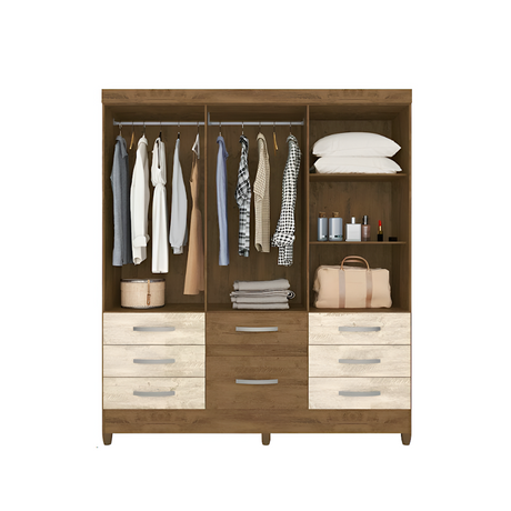 Ropero New Belgica 916381 6 puertas 8 gavetas castaño/avela Dj Muebles