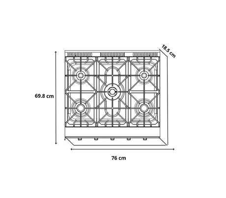 Cocina de mesa a gas Potenza 5 hornillas 76cm acero Drija
