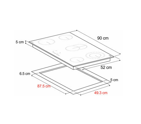 Tope de cocina eléctrico 5 hornillas 90cm negro Berlín Drija