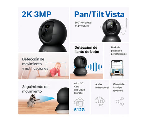 Cámara de seguridad WiFi 2K C211 Negro Tapo