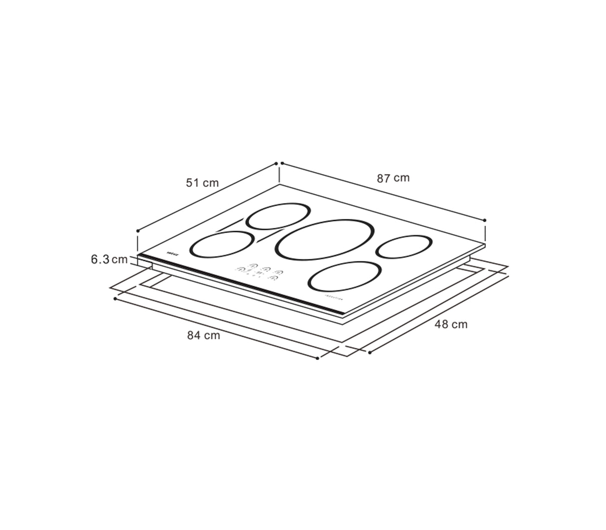 Tope de cocina eléctrico 5H 90cm inducta negro Vetrux