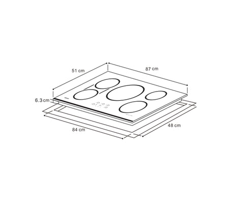 Tope de cocina eléctrico 5H 90cm inducta negro Vetrux