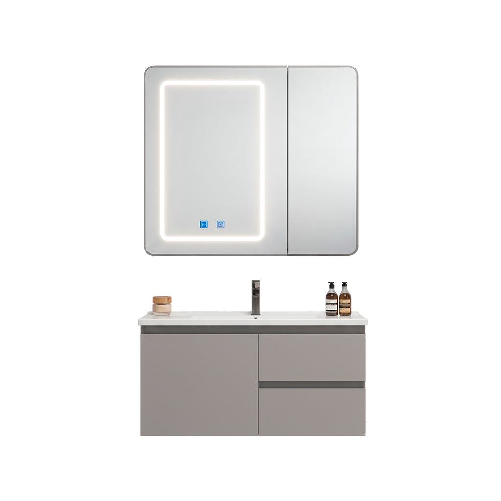 Mueble lavamanos de 80cm con espejo LED touch gris claro Proitaly