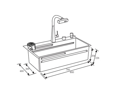 Fregadero Flusso Lite 80 1 tina + accesorios acero inox Vetrux