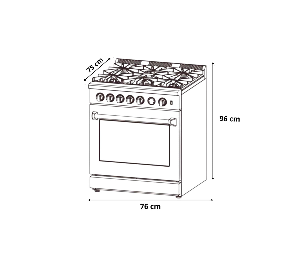 Cocina a gas piso Venecia 76cm 5 hornillas acero Drija