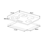 Tope de cocina eléctrico vitro bari 76 4Hornillas 220V 76x51x8 cm negro Drija