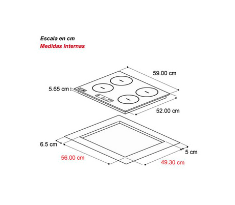 Tope de cocina Inducción Alemania 4h 60cm negro Drija