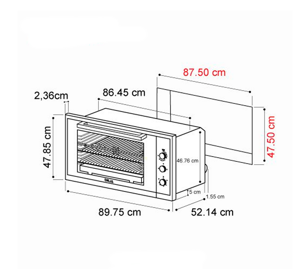 Horno p/empotrar a gas 90cm (36") américa 110-120v acero Drija