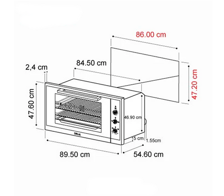 Horno para empotrar a gas + 1 quemador superior eléctrico 90cm (36") america grill 110-120v acero Drija