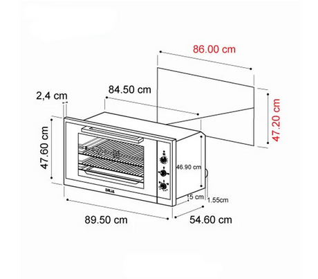 Horno p/empotrar a gas + 1quemador sup elect 90cm (36") america grill 110-120v acero Drija