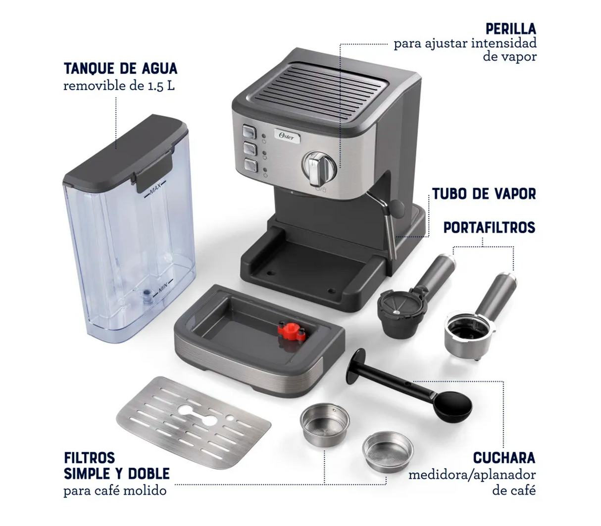 Cafetera compacto 15 bar 2 espresso x ciclo Oster