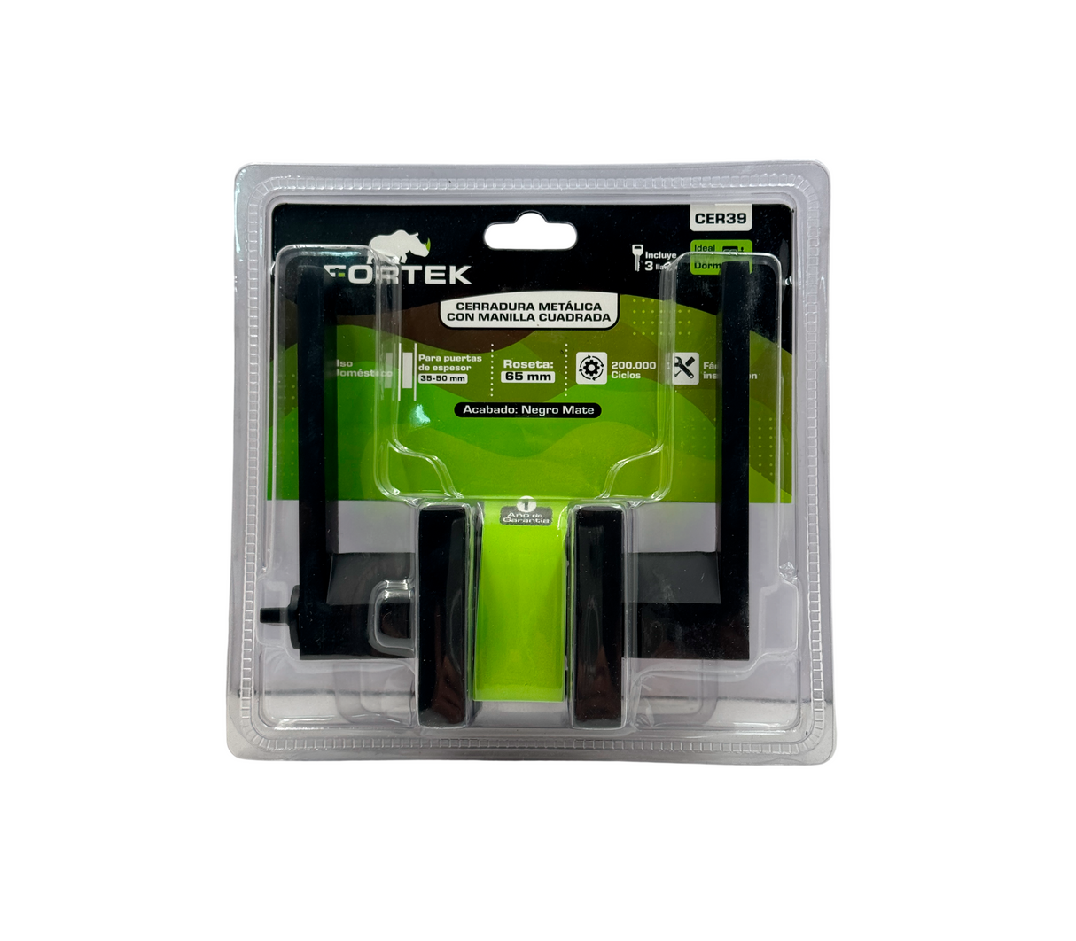 Cerradura con manilla cuadrada para dormitorio negro mate Fortek