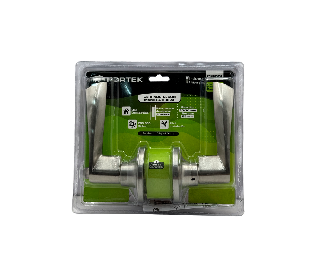 CERRADURA CON MANILLA CURVA P/BAÑO NIQUEL MATE FORTEK