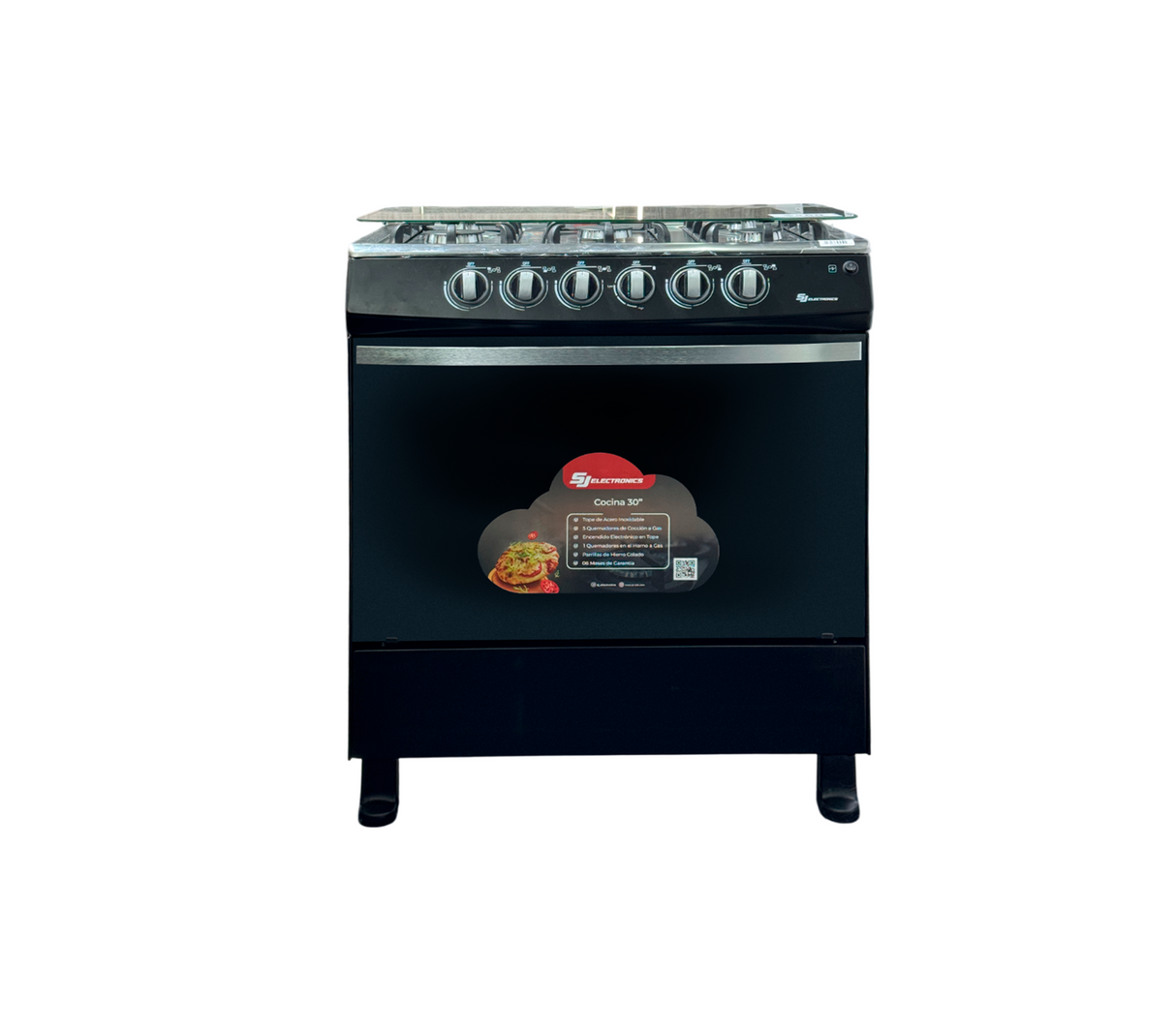 Cocina a gas 30" de piso 5h horno negra sj-30n Sj Electronics